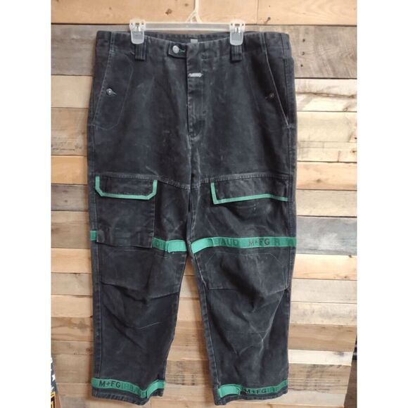 VTG Marithe Francois Girbaud Black Denim Shuttle Tape Pants Jeans 40x34 Wide Leg - Picture 1 of 7